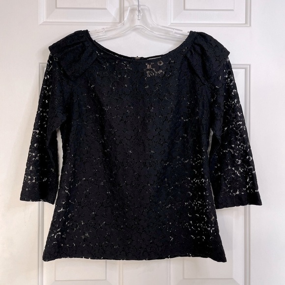 Pins & Needles Anthropologie Allover Lace Semi-sheer Puff Shoulder Top S Black - Picture 1 of 16